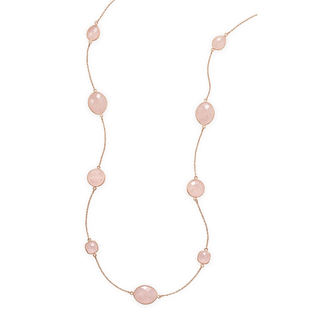 New! Rose Petals - Bezel Set Multi Shape Rose Quartz Necklace